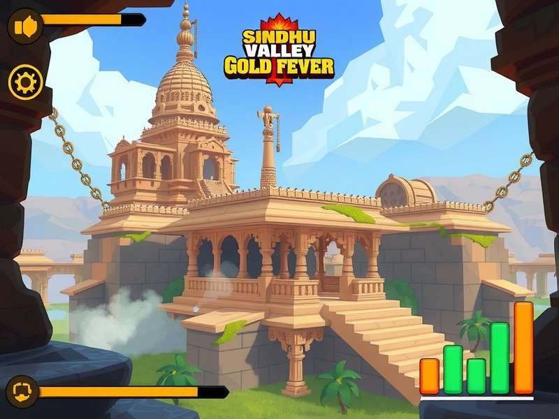 Sindhu Valley Gold Fever gameplay screenshot showing ancient Indian architecture